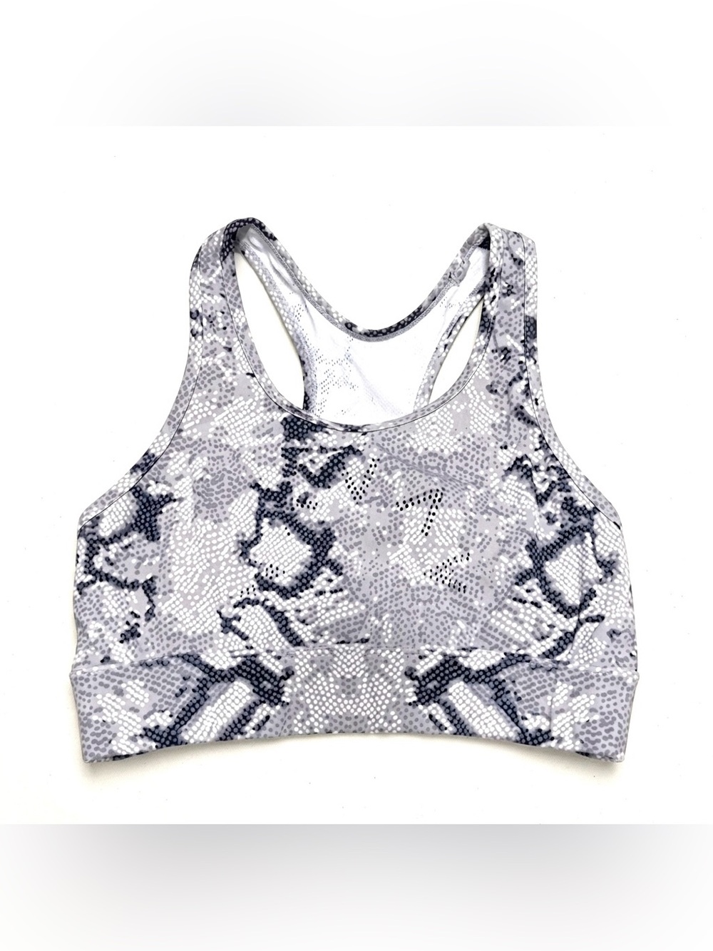 Varley Snakeskin Print Racerback Sports Bra Gray White Blue Women’s Size Large